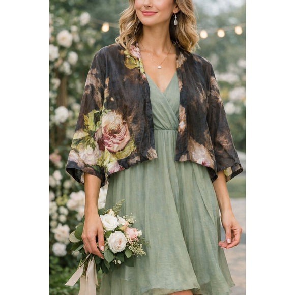 bryn Walker Jackets & Blazers - Bryn Walker Sheer Floral Jacket Small Open Front Lagenlook Artsy USA